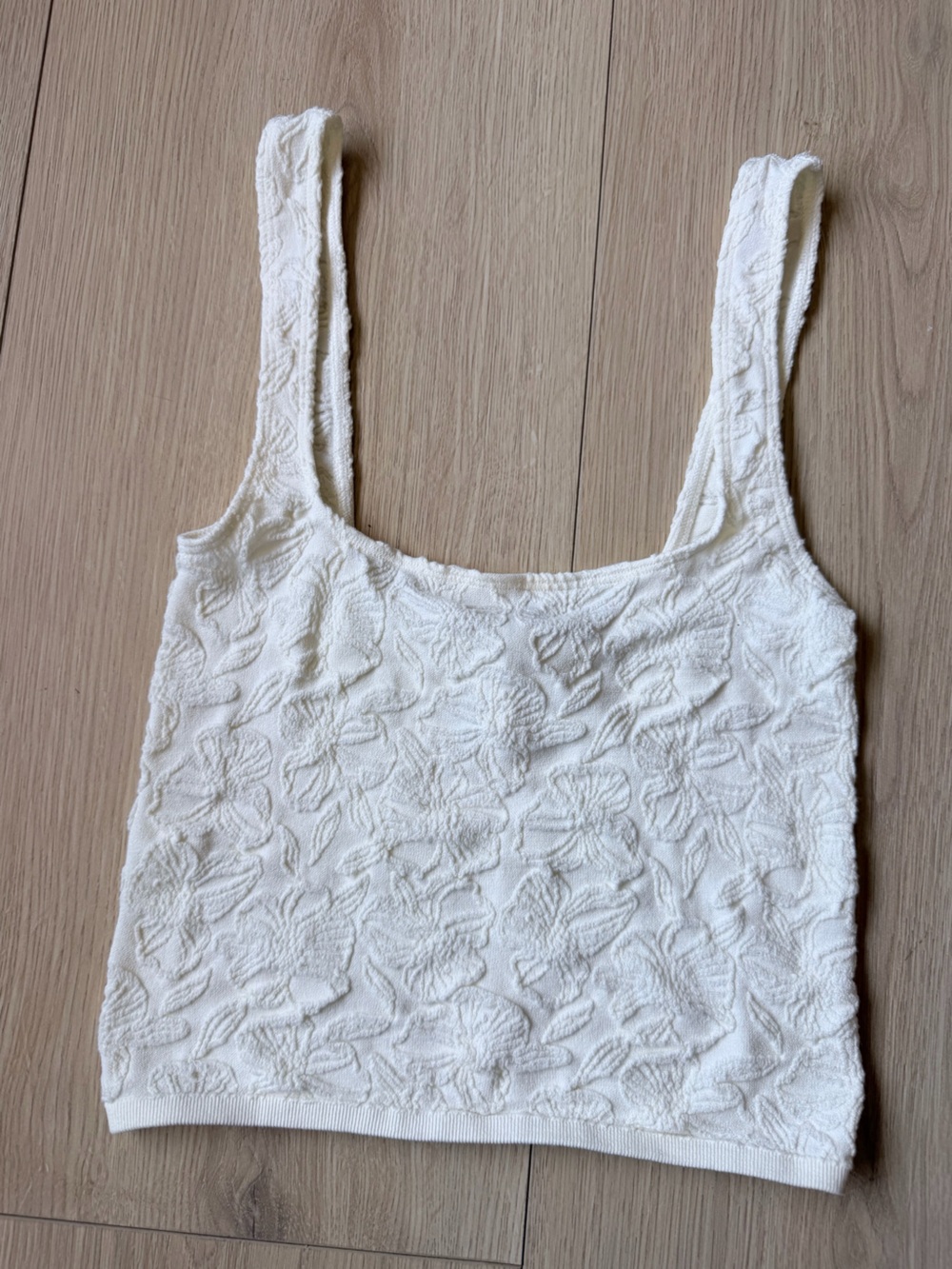Anthropologie Cream Floral Textured Tank Crop Top